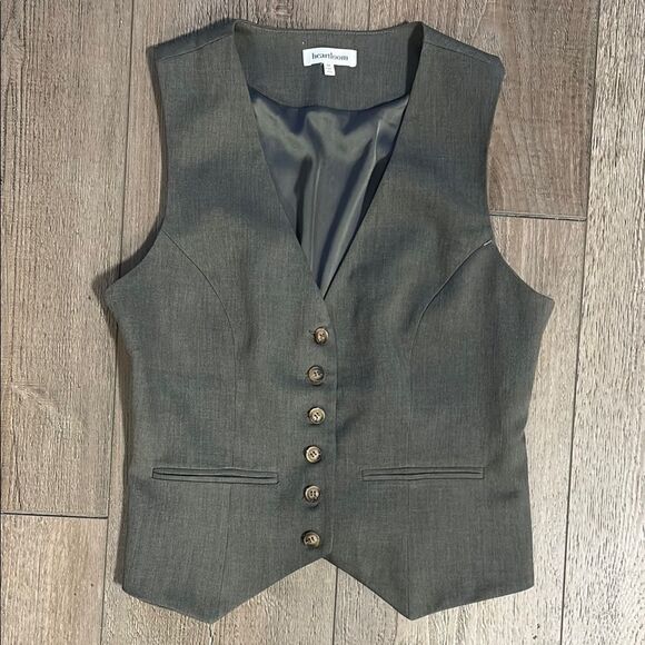 Heartloom Justine Charcoal Tortoiseshell Buttoned Vest w Adjustable Back Revolve - Picture 1 of 5